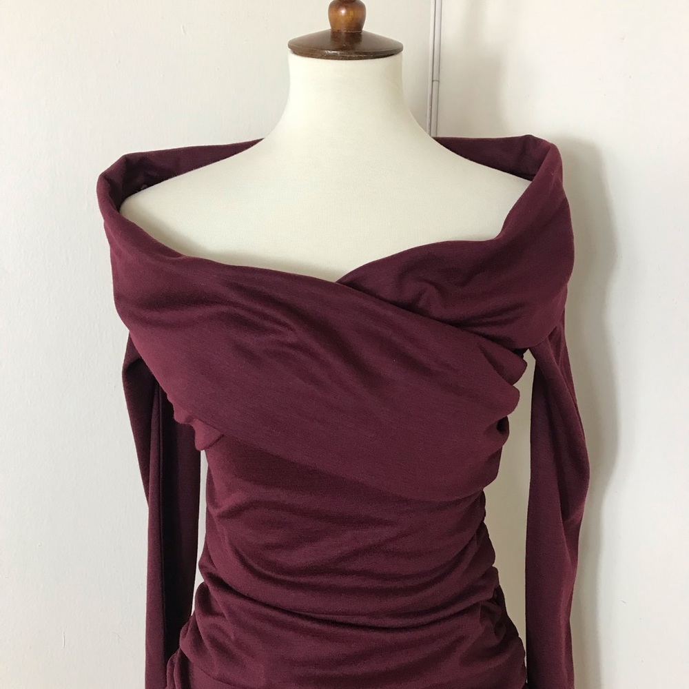 DVF off shoulder virgin wool blend ruched dress - Picture 5 of 8